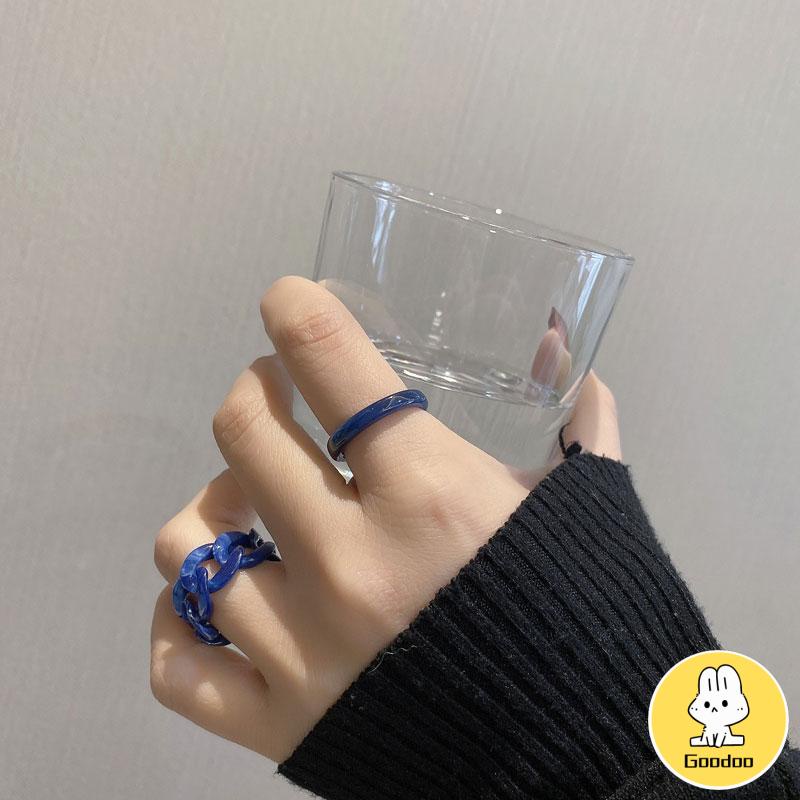 Set 2 Pcs Cincin Rantai Bahan Akrilik Gaya Retro  Untuk Aksesoris Perhiasan -Doo