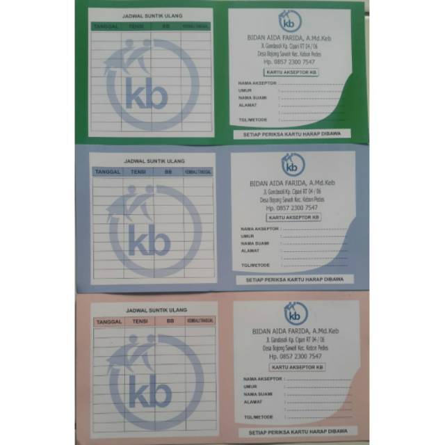 

Kartu Kontrol KB Jadwal Suntik KB Bulanan