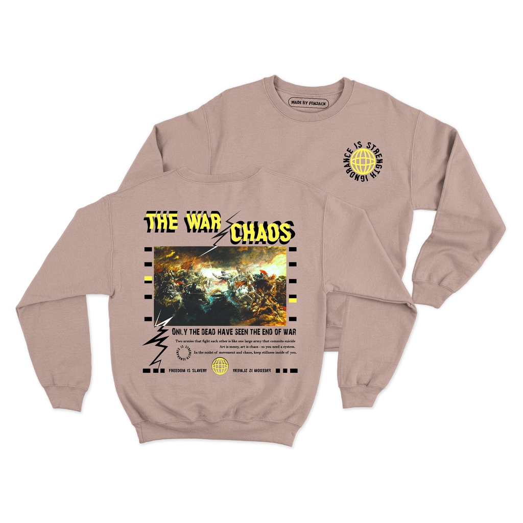 Sweaterpolos Basic Sweater WAR AND CHAOS ( Sablon ) Unisex Pria &amp; Wanita