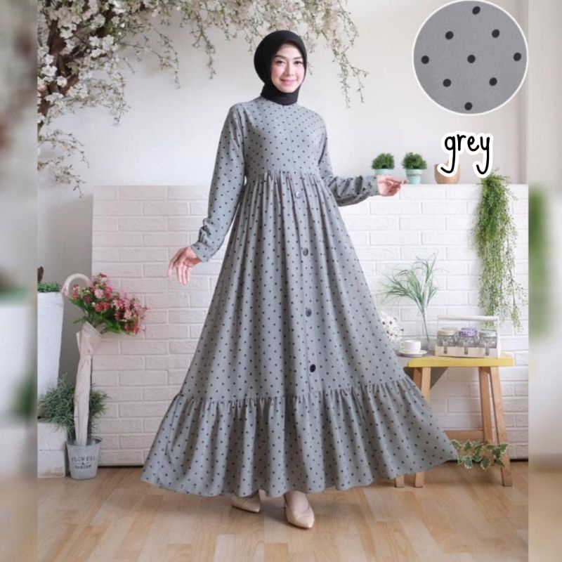 [Fashion Muslim] Gamis RHEINA POLKA maxy lemonskin | rempel | kancing | busui