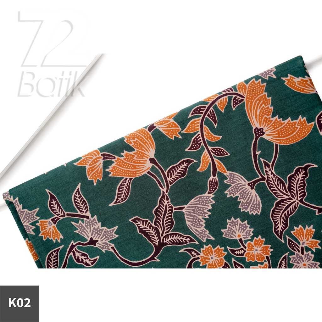 KAIN BATIK KATUN Premium Motif Kembang Warna Hijau Orange 728099 Cap 72 Jarik Jarit Samping Kebat Panjang Batik Katun Modern Premium Bahan Seragam Batik Pernikahan Kantor Keluarga Murah Kamen Jadi Batik Bali Lembaran