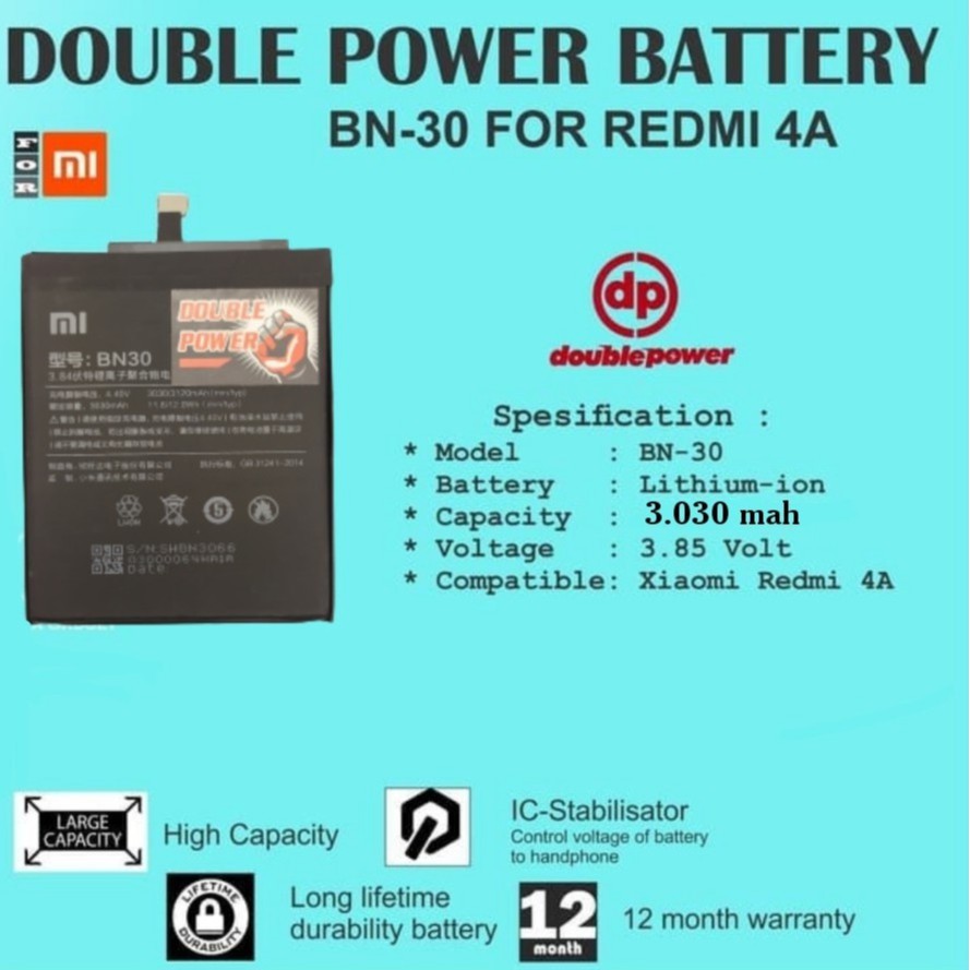 BATTERY DOUBLE POWER XIAOMI BN30 FOR XIAOMI REDMI 4A 3030MAh