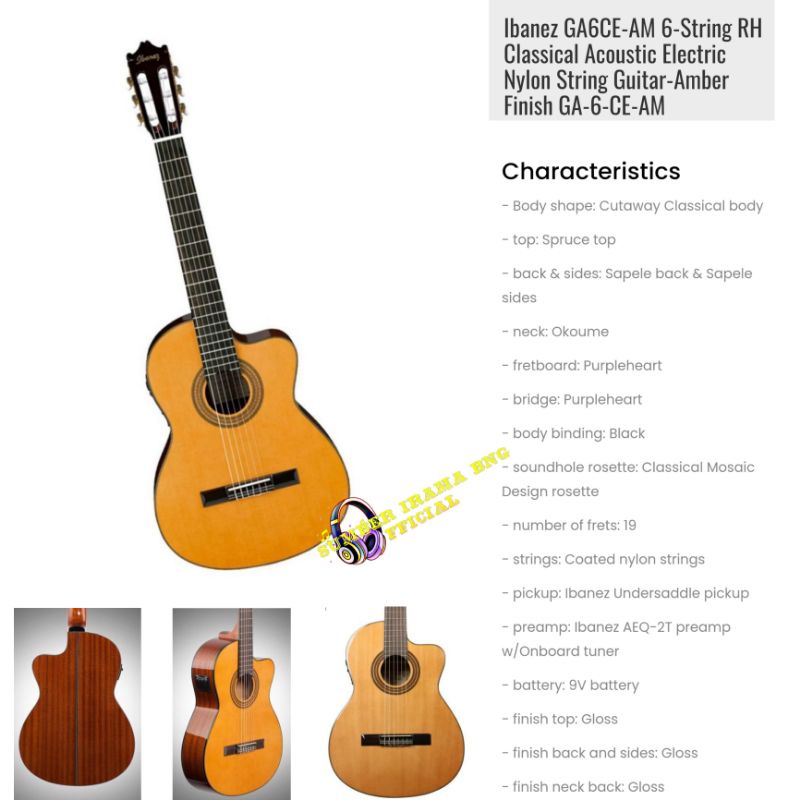 GITAR KLASIK IBANEZ GA6CE AM AKUSTIK ELEKTRIK NYLON 6 STRING