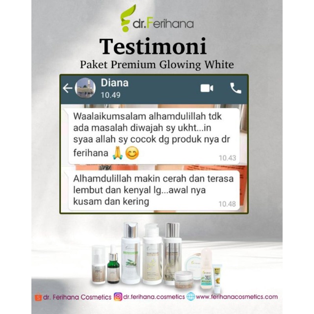 (Dr. Ferihana) Paket Skincare Premium Glowing White Galactomyces Whitening with Olive for Normal to Dry Skin