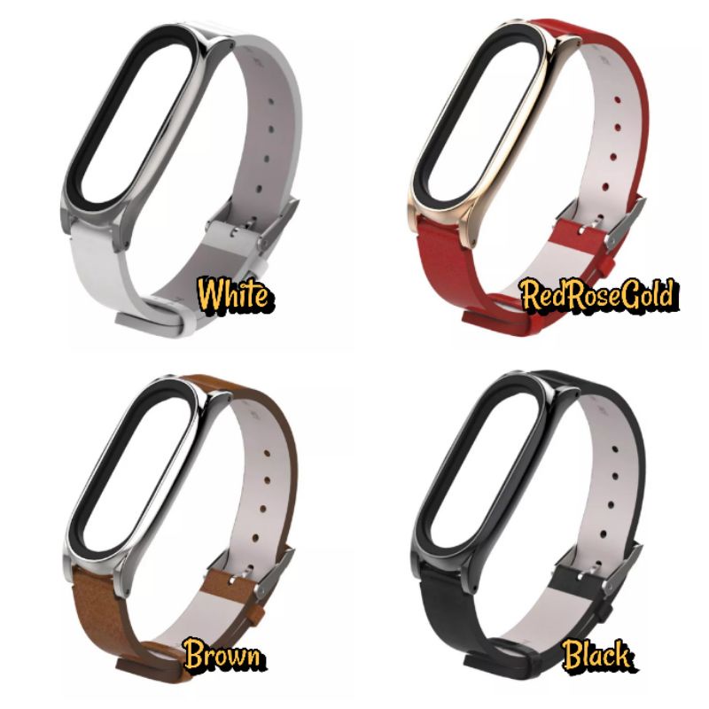 MIJOBS Strap Leather Metal Shell Mi Band 7/6/5/4/3 - Tali Jam Leather Mi Band 3 4 5 6 7