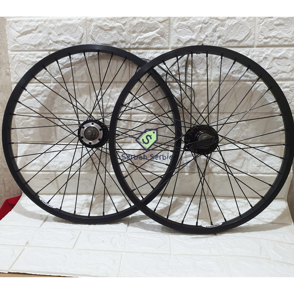 VELG SEPEDA  WHEEL SET 20 HITAM ALLOY KOMPLIT DEPAN 