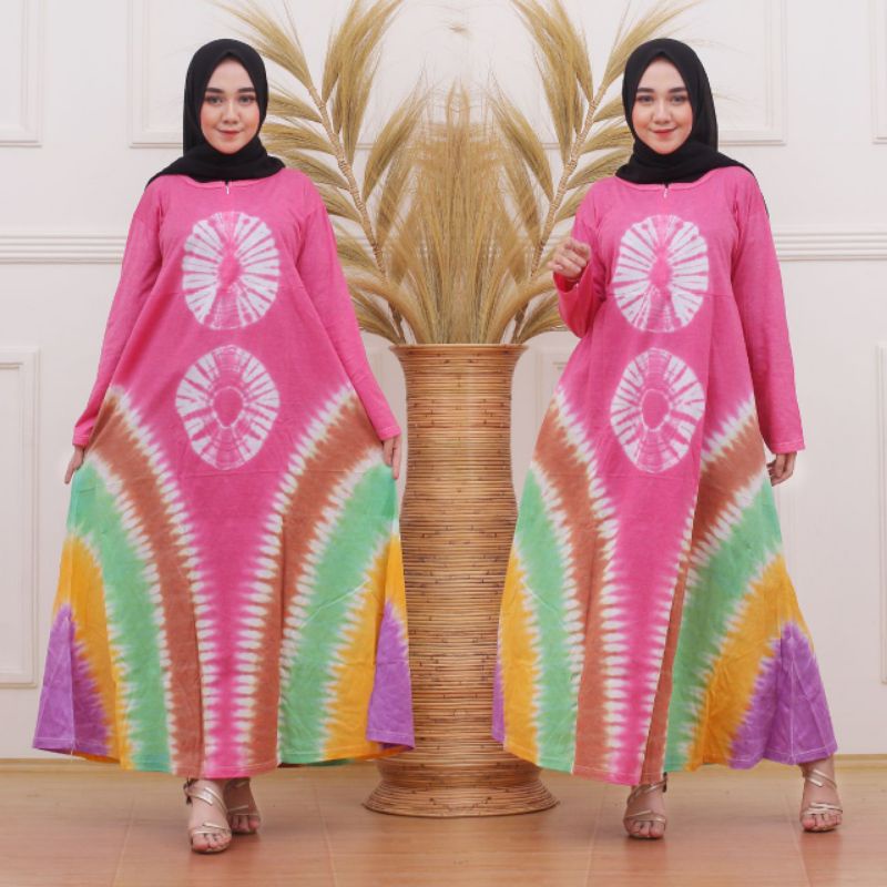 DASTER KAOS JUMBO MOTIF ABSTRAK LENGAN PANJANG RESLETING DEPAN BUSUI TIE DYE JUMPUTAN