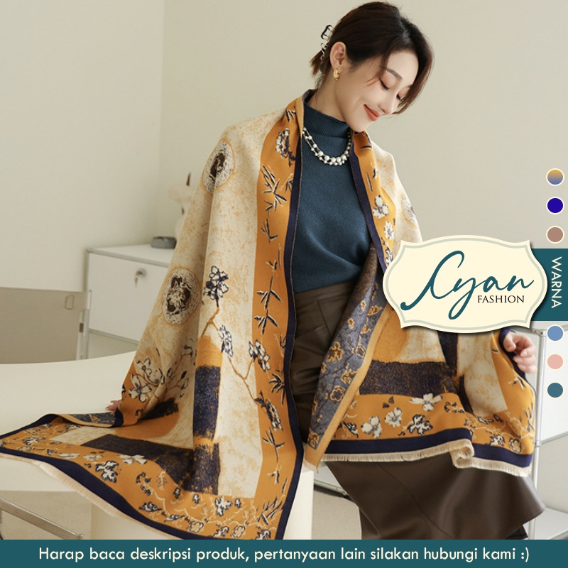 Syal &quot;Jamie&quot; 65 x 180 Motif &quot;Bunga&quot; yang mewah Bahan High Grade Cashmere Immitation