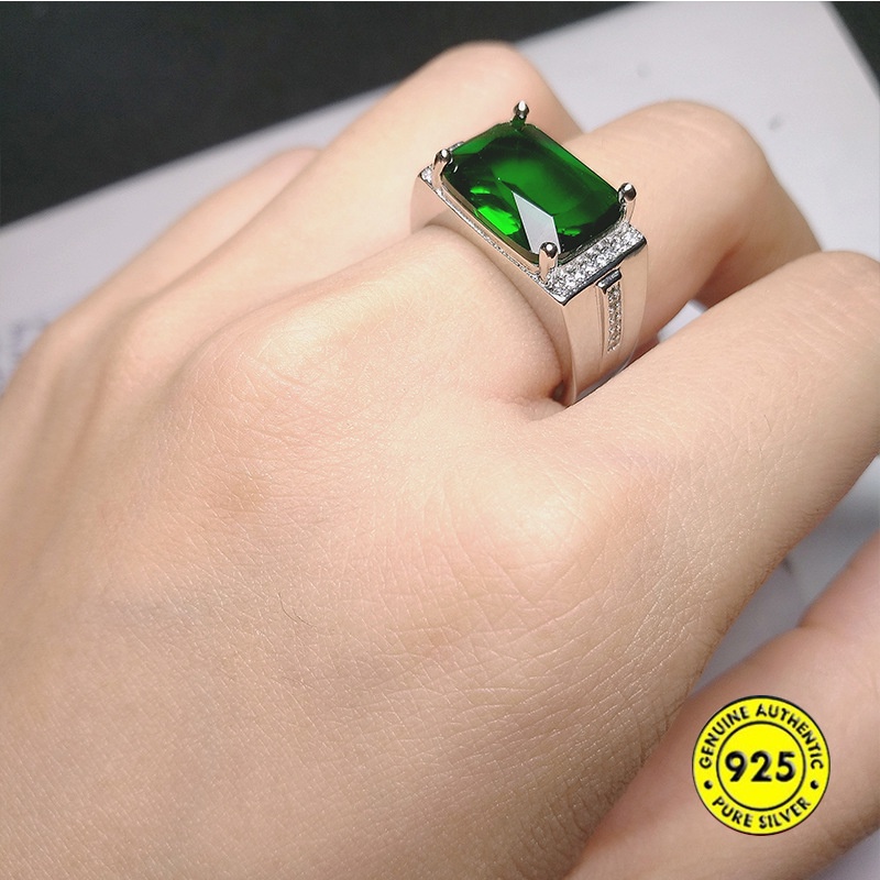 Cincin Kristal Zamrud Bahan S925 Silver Untuk Pasangan