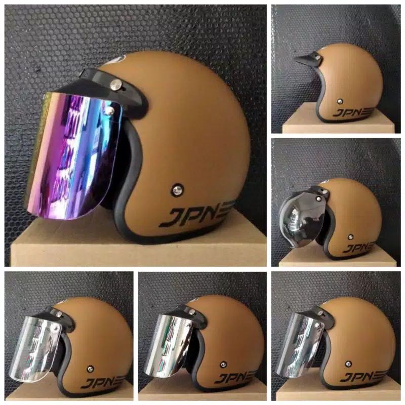Helm JPN original Retro Kaca flat pelangi datar ,cembung