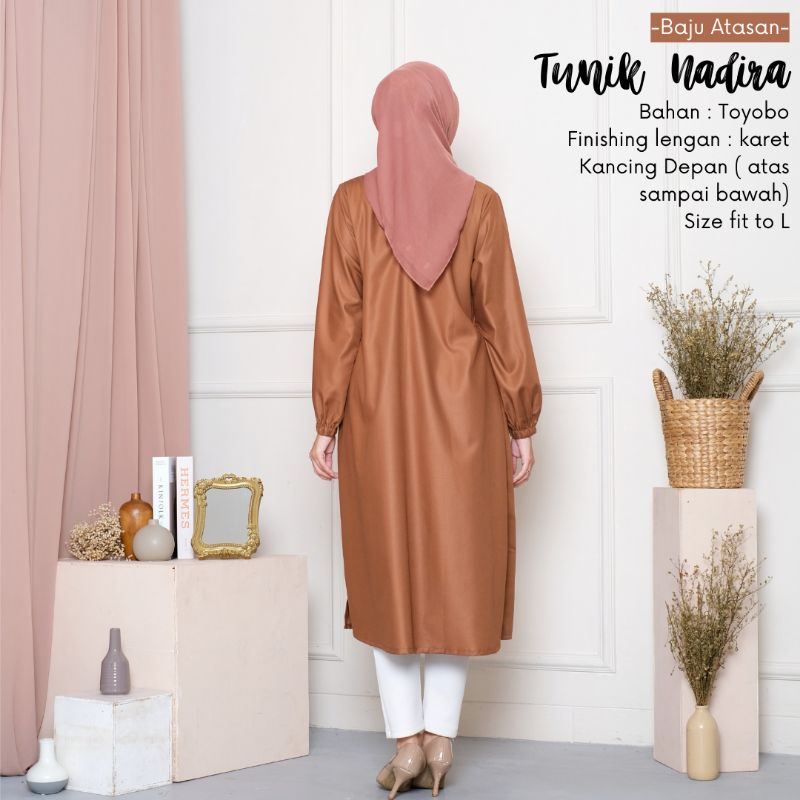 New-Tunik Wanita Toyobo/Baju Atasan Polos_Tunik Nadira Rempel Kancing Depan -Bahan Toyobo Premium