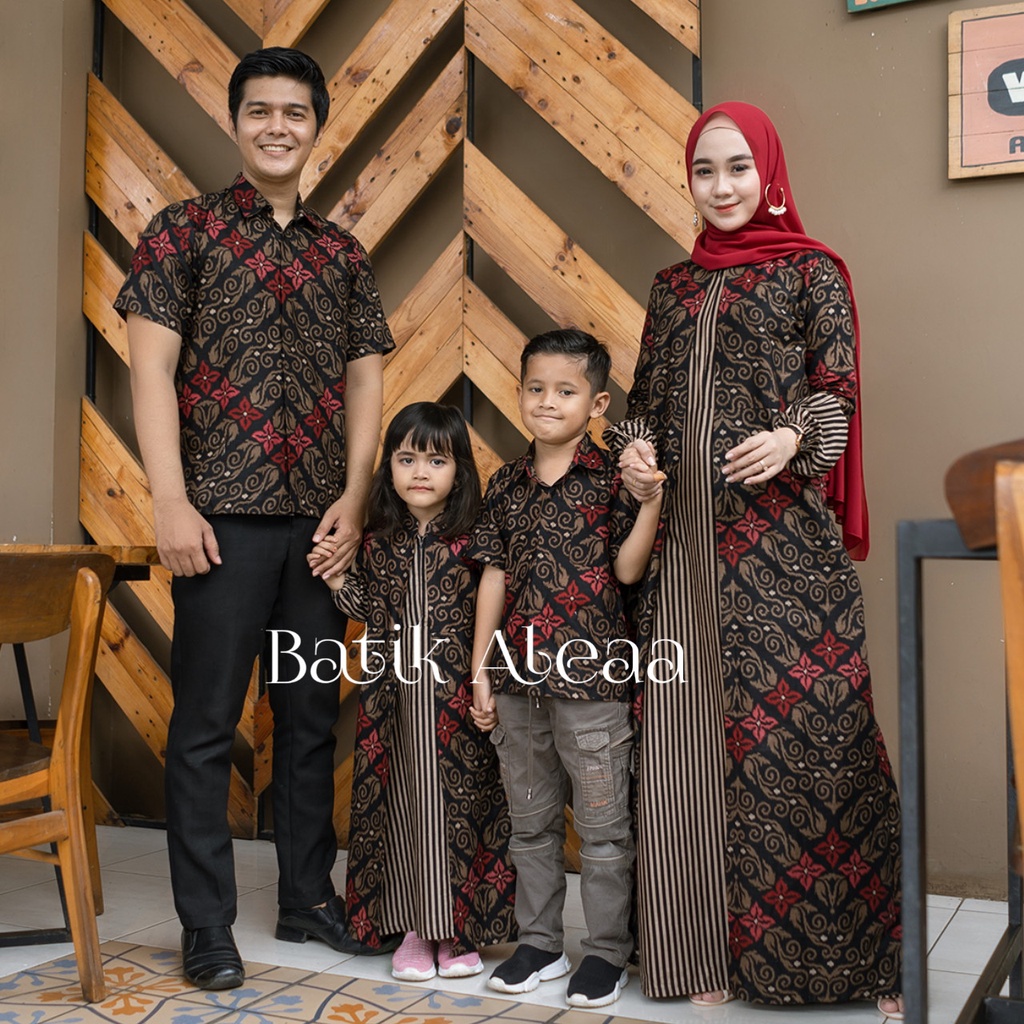 Batik Aleaa Couple Gamis Hem Songket Merah