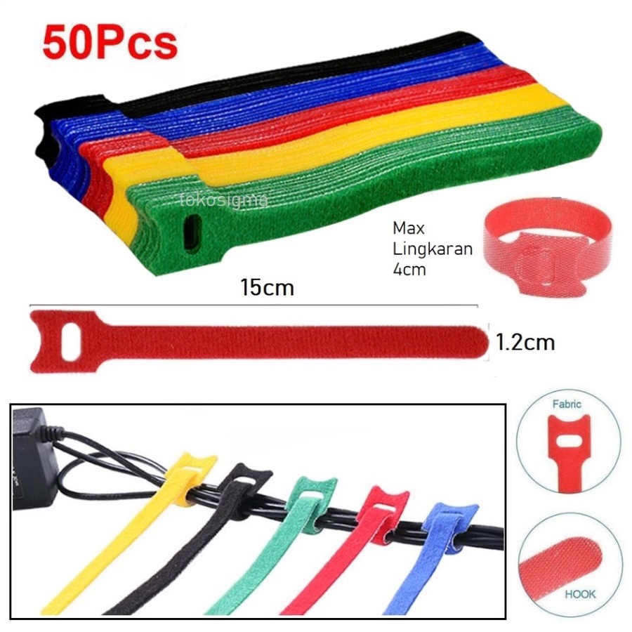 50pcs Velcro Strap Tali Ikat Perapi Kabel Cable Ties Management Loop