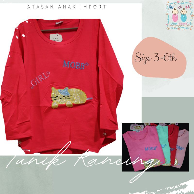 Atasan Tunik Anak Perempuan Cewek Kaos Import Motif Kucing Murah