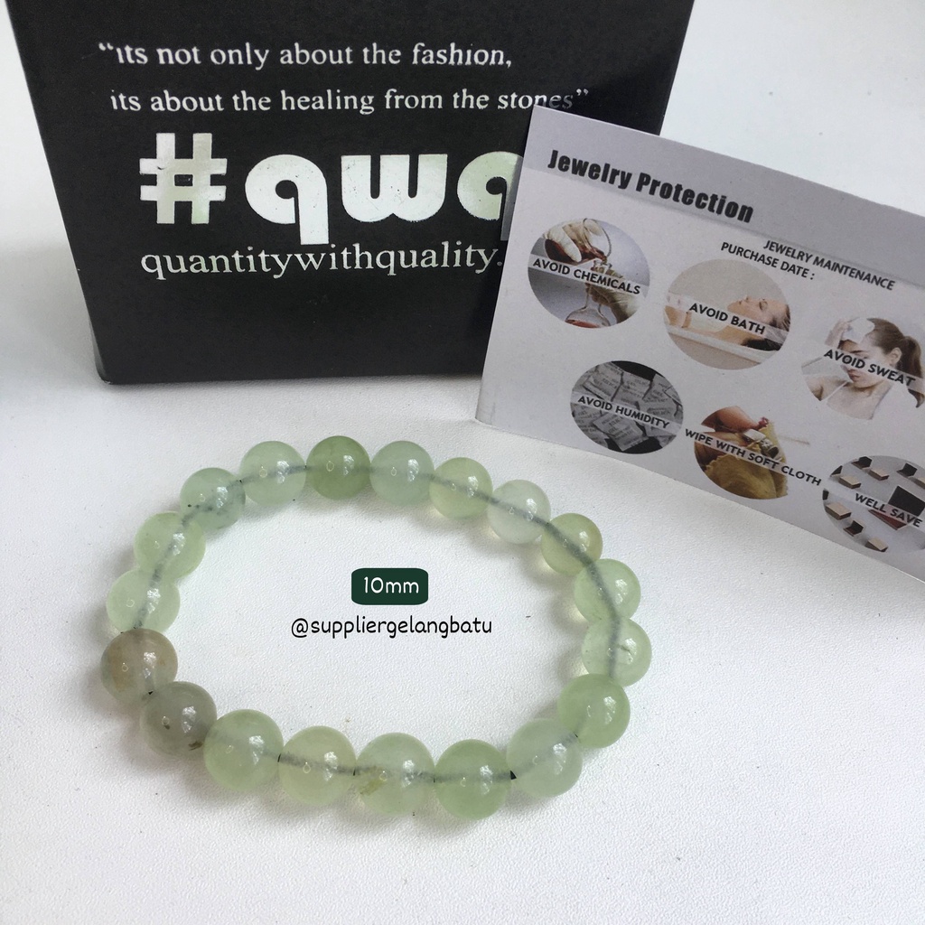 gelang batu GREEN QUARTZ 8mm KUARSA BENING premium hijau termasuk BOX