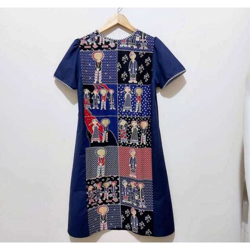 Tunik Dress Batik Kombinasi Bu Tejo Kecil Dengan Kain Polos Toyobo Batik Asli Solo Katun Halus