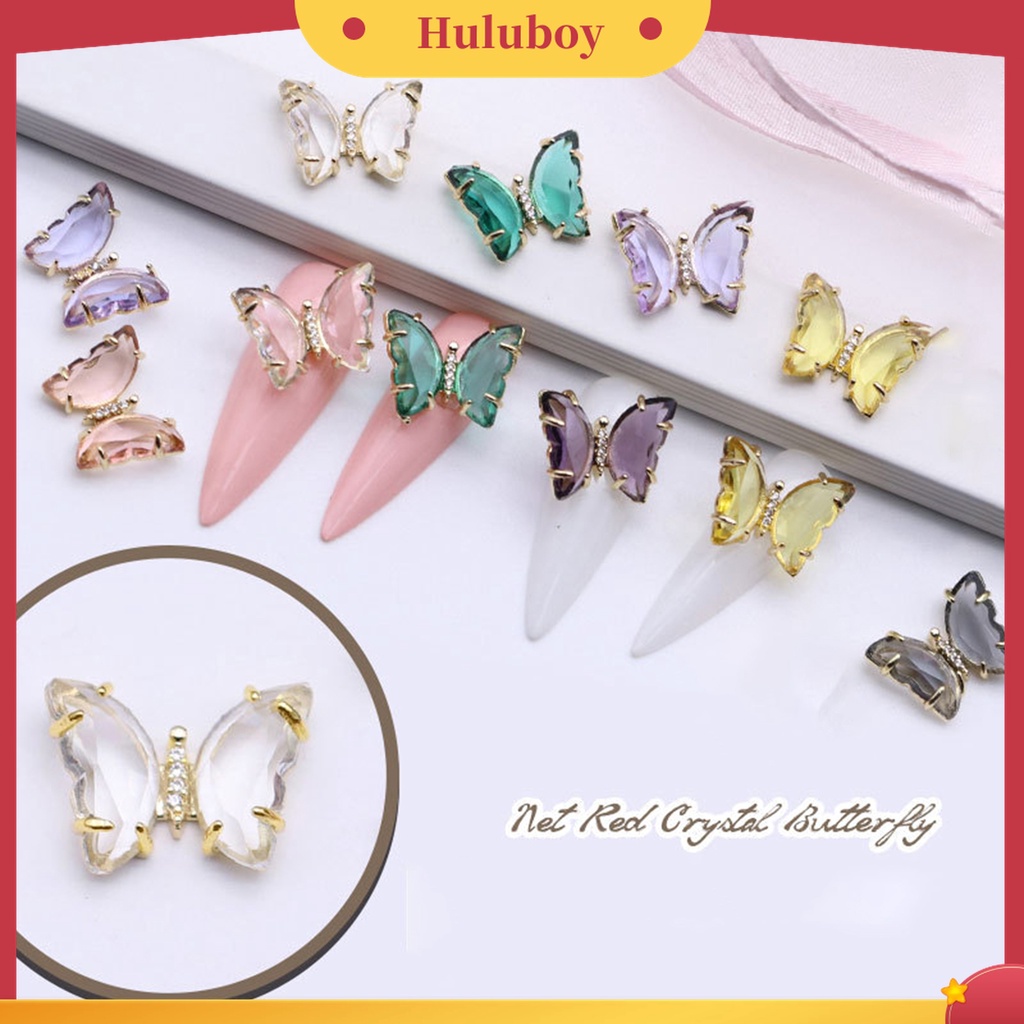 Huluboy Huluboy♡ Butterfly Ornamen Kuku 3D Bentuk Kupu-Kupu Warna-Warni Bahan Zircon Untuk Wanita