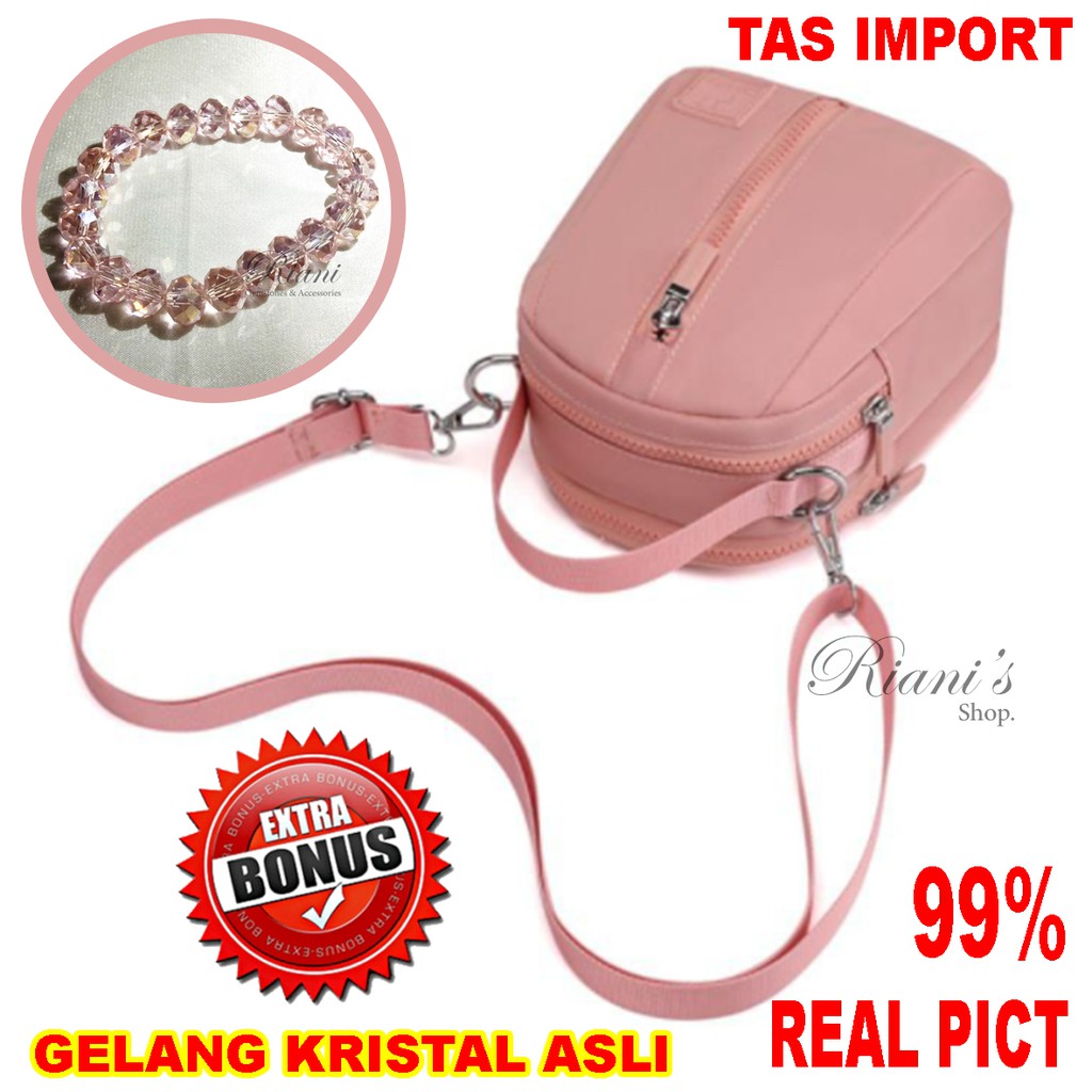 Tas Selempang Bahu Wanita Import Lucu Kecil Mini Pink Gratis Gelang Kristal Asli Unik Anak Perempuan