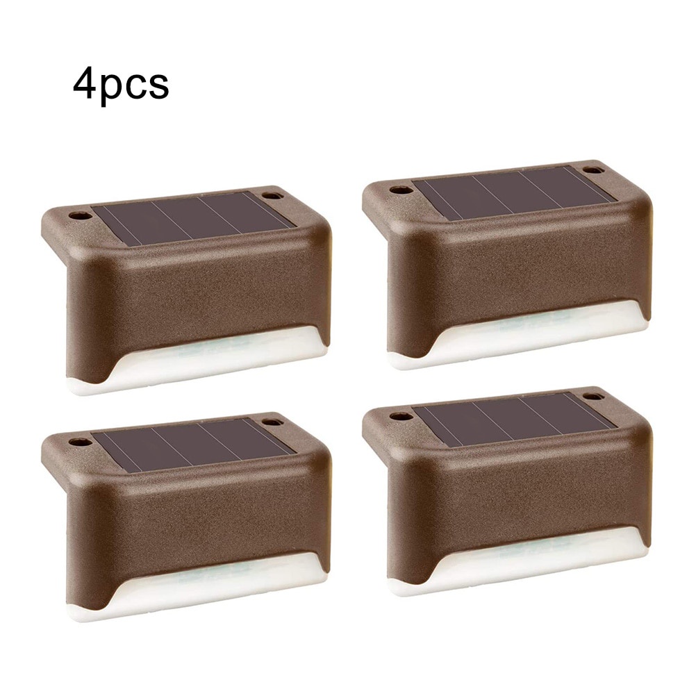 Lampu Pagar Lampu Tangga Taman (Harga untuk 4pcs) Lampu Siku taman Tenaga Surya VKTECH Lampu Solar Waterproof IP65 Warm White 4 PCS LED Solar Lamp Path Stair Outdoor Waterproof Wall Light Garden Landscape Step Deck Lights Balcony Fence Solar Lights