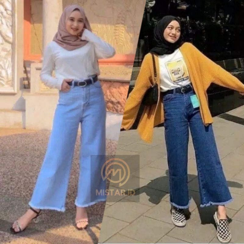 PULL & BEAR CELANA BOYFRIEND JEANS KULOT RAWIS