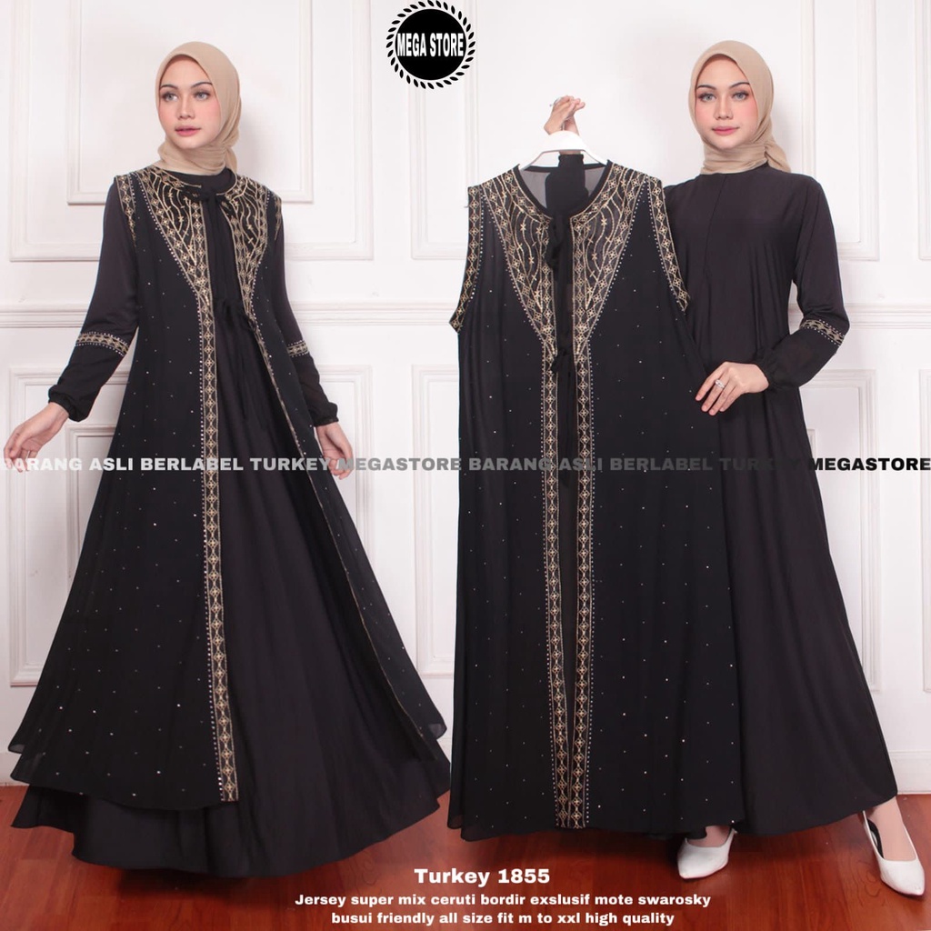 TERBARU TERMURAH 100% ORIGINAL Abaya Turki Hitam Khas Arab Bordir Eksklusif Jersey Super mix Ceruty 