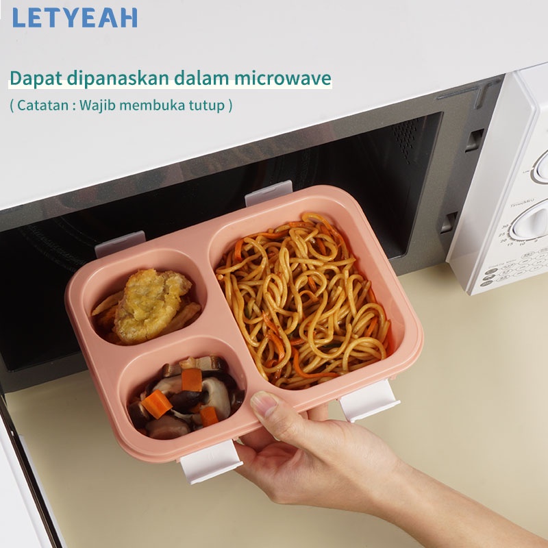 letyeah Kotak Makan 3 grid /tempat bekal makan anti tumpah dan sendok