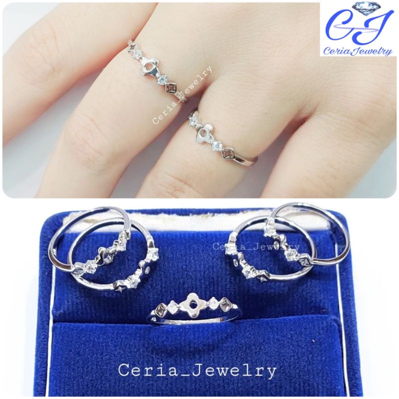 Cincin Van Cleef Perak Asli Silver 925 Lapis Emas Putih Model VanCleef/Clover - Cincin Anti Karat - Cincin Wanita