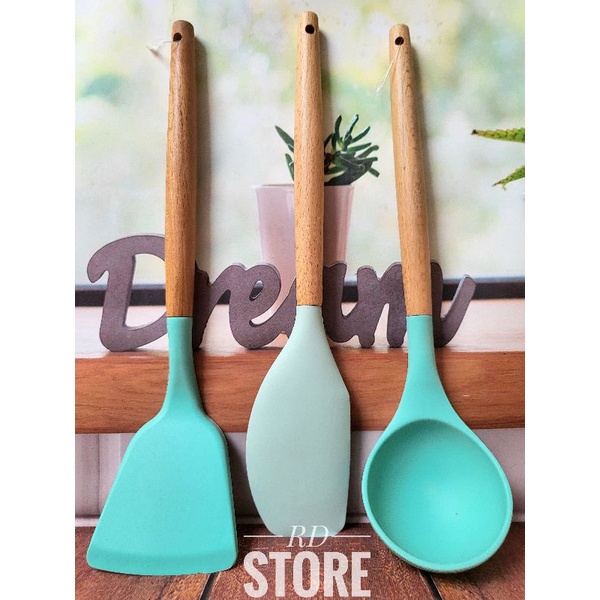 PROMO 2.PCS / SUNTIL  SPATULA / SILICON GAGANG KAYU GANOM...