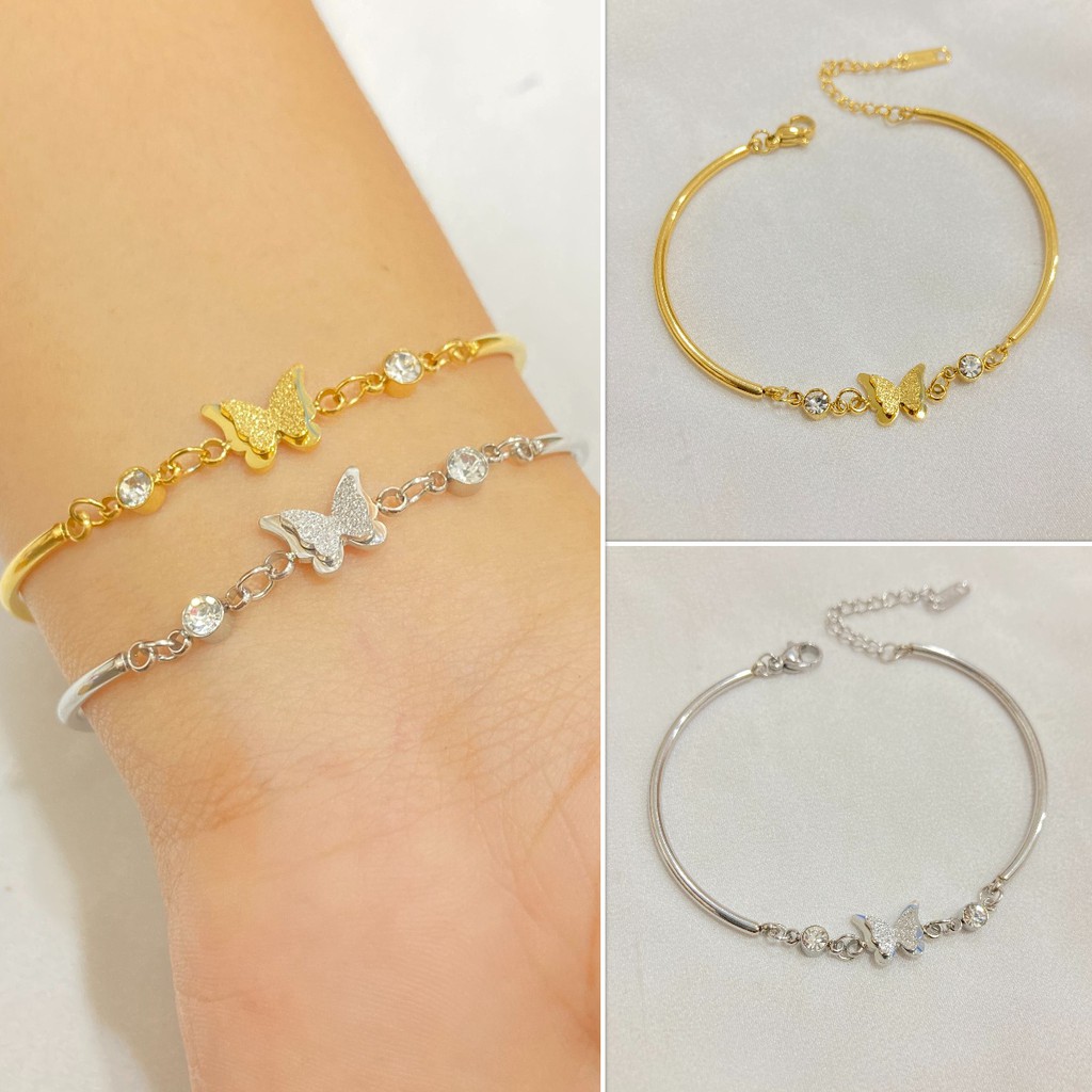 Gelang Titanium Wanita Korea Kupu Kupu Aksesoris Fashion