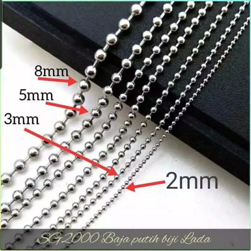 Kalung baja putih model biji lada anti karat anti luntur