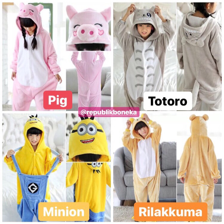 BAJU ONESIE KOSTUM ANAK SAPI PIKACHU STITCH KELINCI OWL MONYET KUDA PONY UNICORN DINO DINOSAURUS JERAPAH PANDA BABY SHARK KELINCI KUCING NYANKO SENSEI SPIDERMAN HELLO KITTY