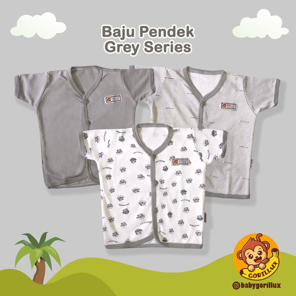 Fluffy Nova Gorillux 3 Pcs Baju Pendek Bayi Piyama Baby Newborn Kado Bayi