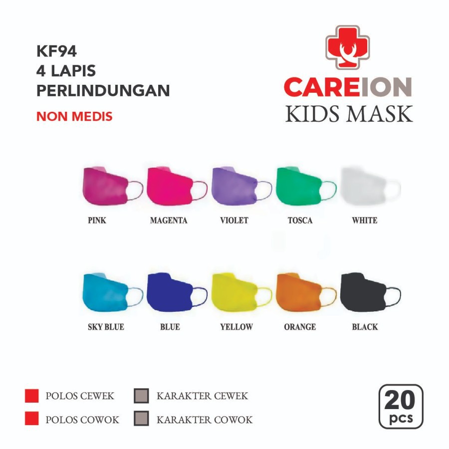 Masker Warna Warni KF94 Anak Anak  Careion Masker Rainbow Child  5wrn/4pc Care ion