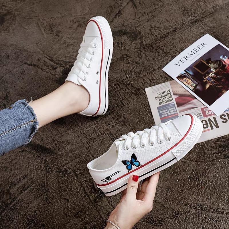 Free BOX Sepatu Sneakers Wanita Import Sepatu Kanvas Wanita Kasual Polos Tali Premium Quality NS3936