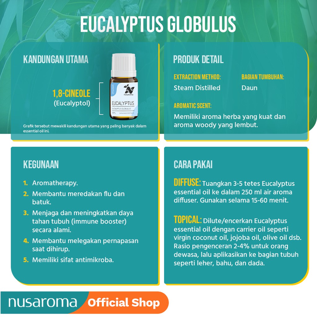 Nusaroma Eucalyptus Organic Essential Oil - 100% Pure &amp; Therapeutic Essential Oil