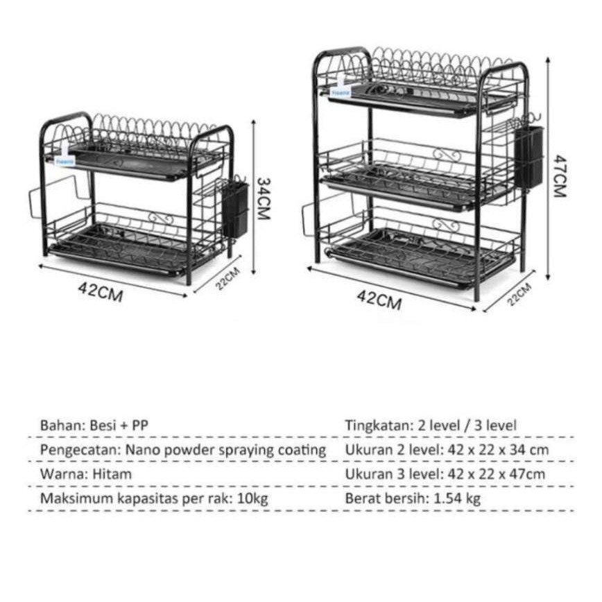 PROMO !!! RAK PIRING Stainless Minimalis 2 Susun Tingkat Peralatan Dapur serbaguna cod-4