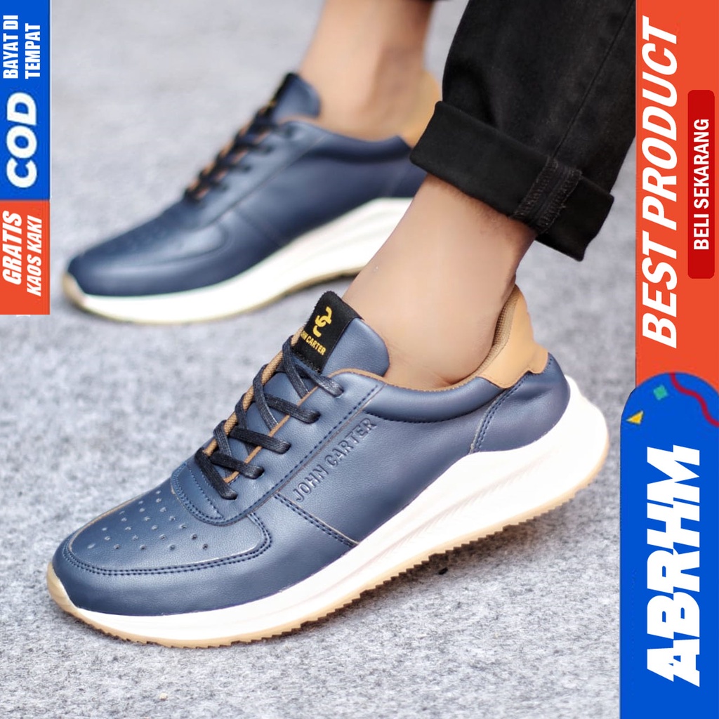 Sepatu Casual Pria Sneakers Hitam Kasual Kulit Pu Kekinian Kerja Kuliah Kantor Fashion Shoes Terbaru ABRHM SPARTA