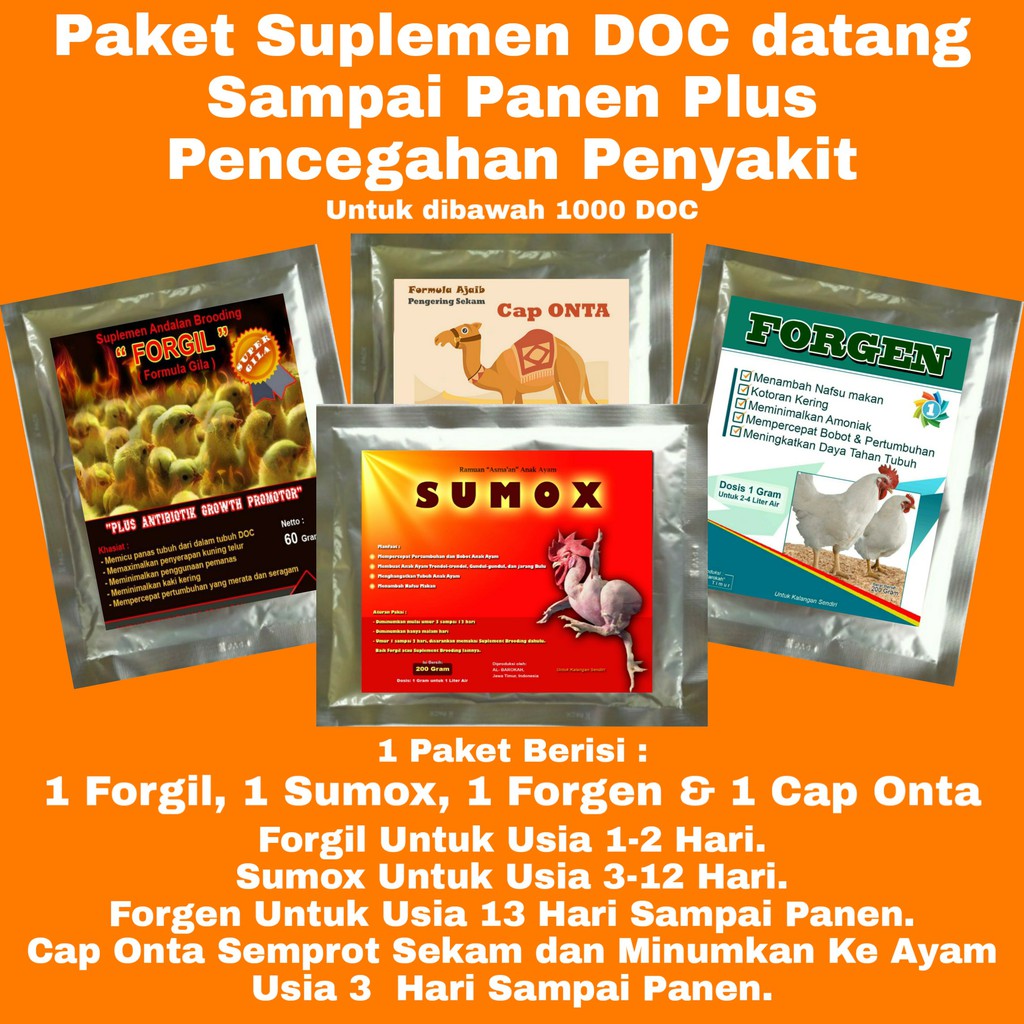 Vitamin Ayam - Suplemen Ayam Broiler - Paket Suplemen FORGIL 1, SUMOX 1, FORGEN 1, Cap Onta 1