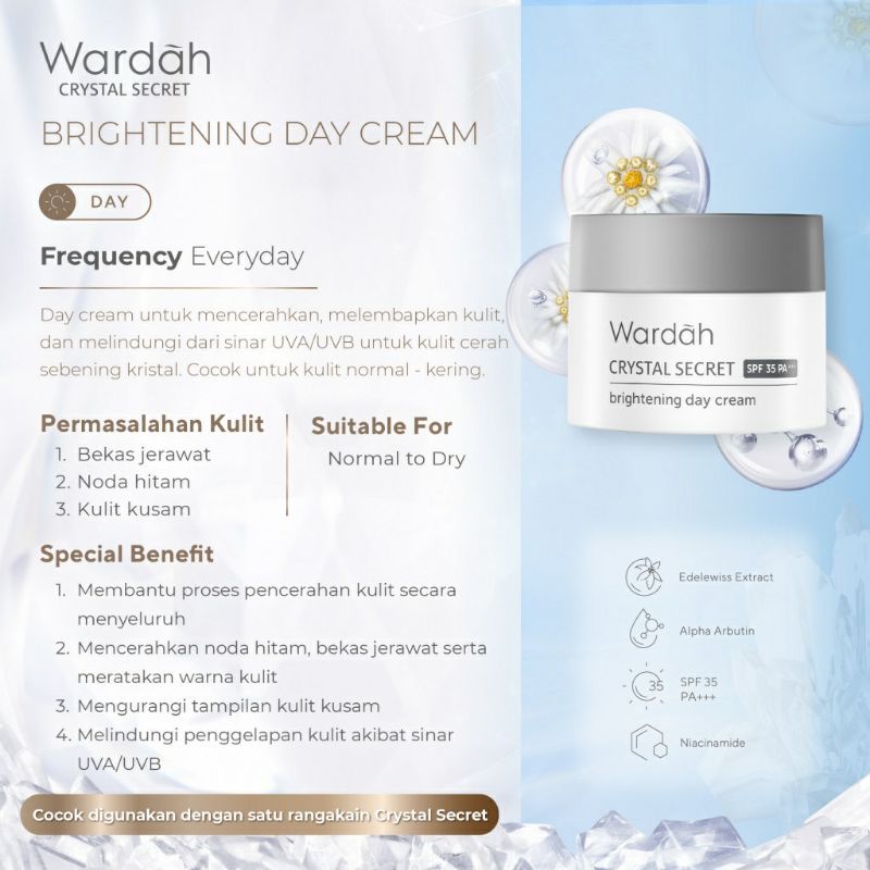 WARDAH CRYSTAL SECRET BRIGHTENING DAY CREAM 9ML ~ ORIGINAL 100%