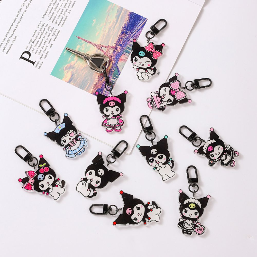 Needway  Creative Anime Key Chains Cute Cartoon Kuromi Korean Key Rings Backpack Hanging Charm Skull Car Key Ornaments Acrylic For Women Men Bag Pendant