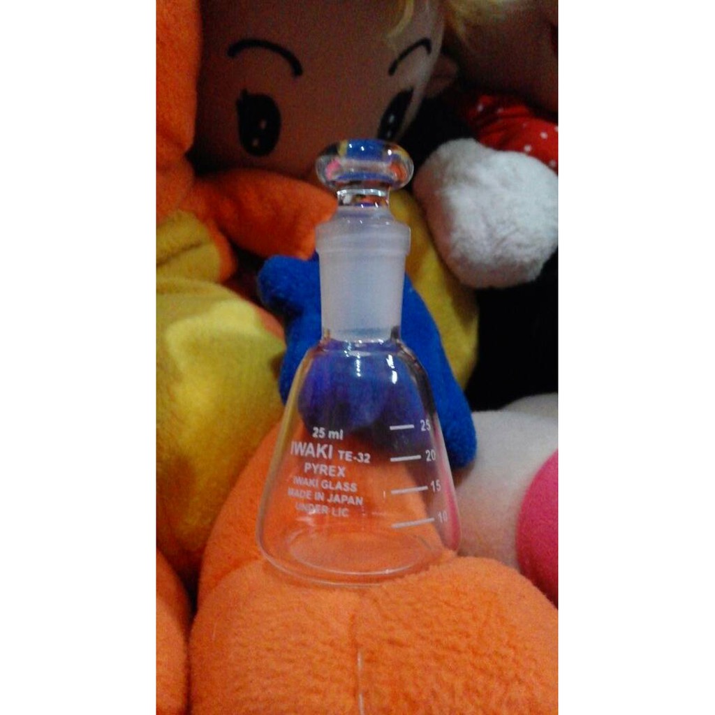 erlenmeyer flask 25ml pyrex with glass stopper dengan tutup kaca