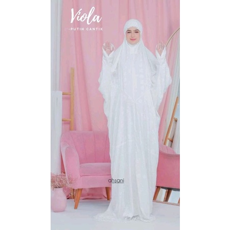 AHSANI MUKENA TERUSAN VIOLA MUKENA PUTIH MUKENA MEWAH ADA TALI DITANGAN