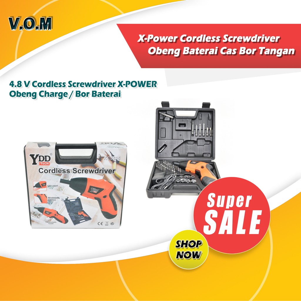 VOM X Power Cordless Screwdriver / Obeng Baterai Cas Bor Tangan YDD - 0127