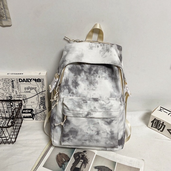 Mores Tas Ransel Wanita Kuro Tie Dye Print Pastel Korean Cordura Polyester School Fashion Backpack Kuliah Sekolah Aesthetic Korean Style