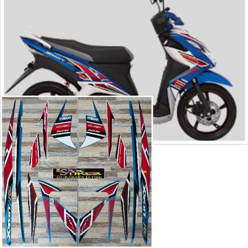 striping original Yamaha Xeon RC biru merah tahun 2013 2014