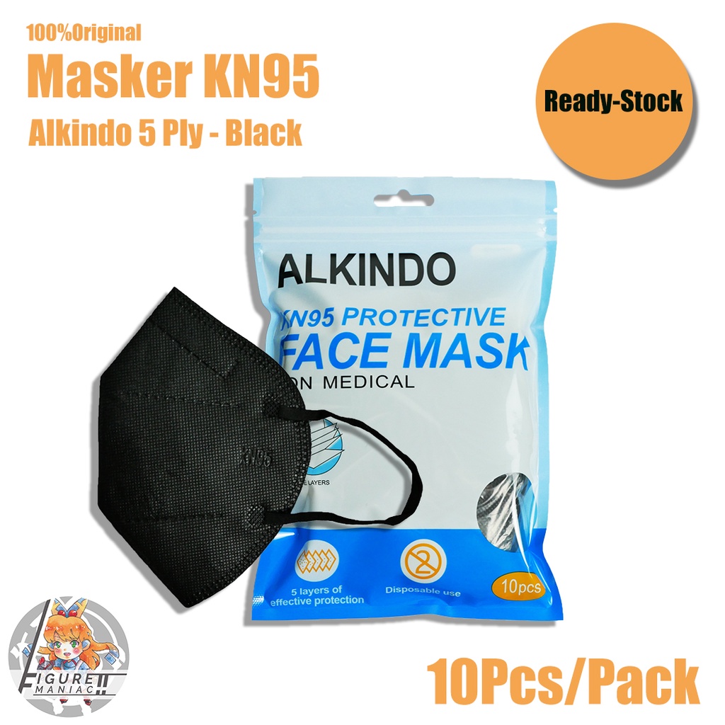 Masker KN95 Alkindo Original Putih Hitam 5 Ply isi 10 Pcs