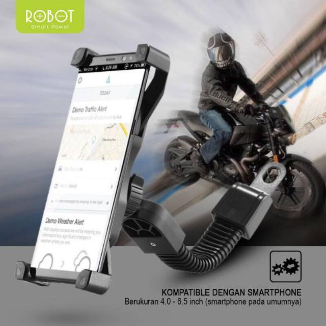 ROBOT RT-MH02 Phone Stand Holder HP Motor - Garansi Resmi 1 Tahun Black - sandaran handphone