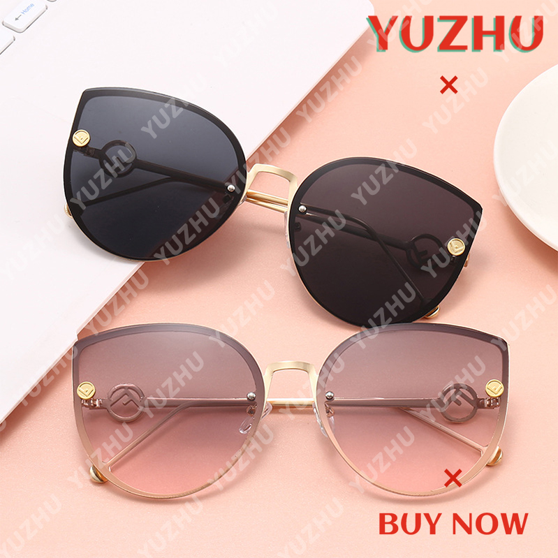 (YUZHU) COD INS Fashion Style Shades Sunglasses Untuk Wanita / Pria Bingkai Logam Lensa Gradien Sunnies Studios Sunglasses Cat Eye Frame Kacamata Kacamata Warna