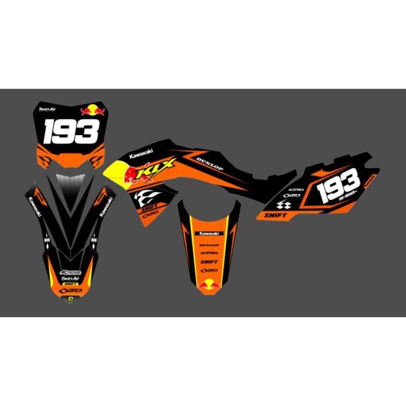 decal stiker klx bf orange hitam fulbody Bahan Super Glosy Mengkilat