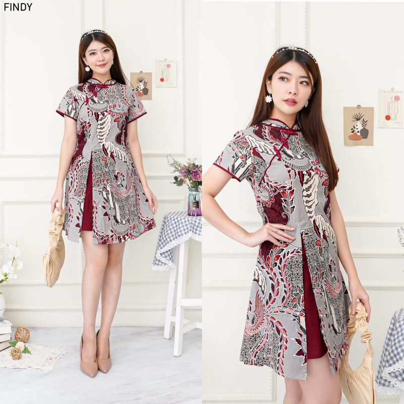 Findy Cheongsam Batik Wanita Dress Batik Wanita Modern CNY Qipao Shanghai Congsam Couple Batik Serag
